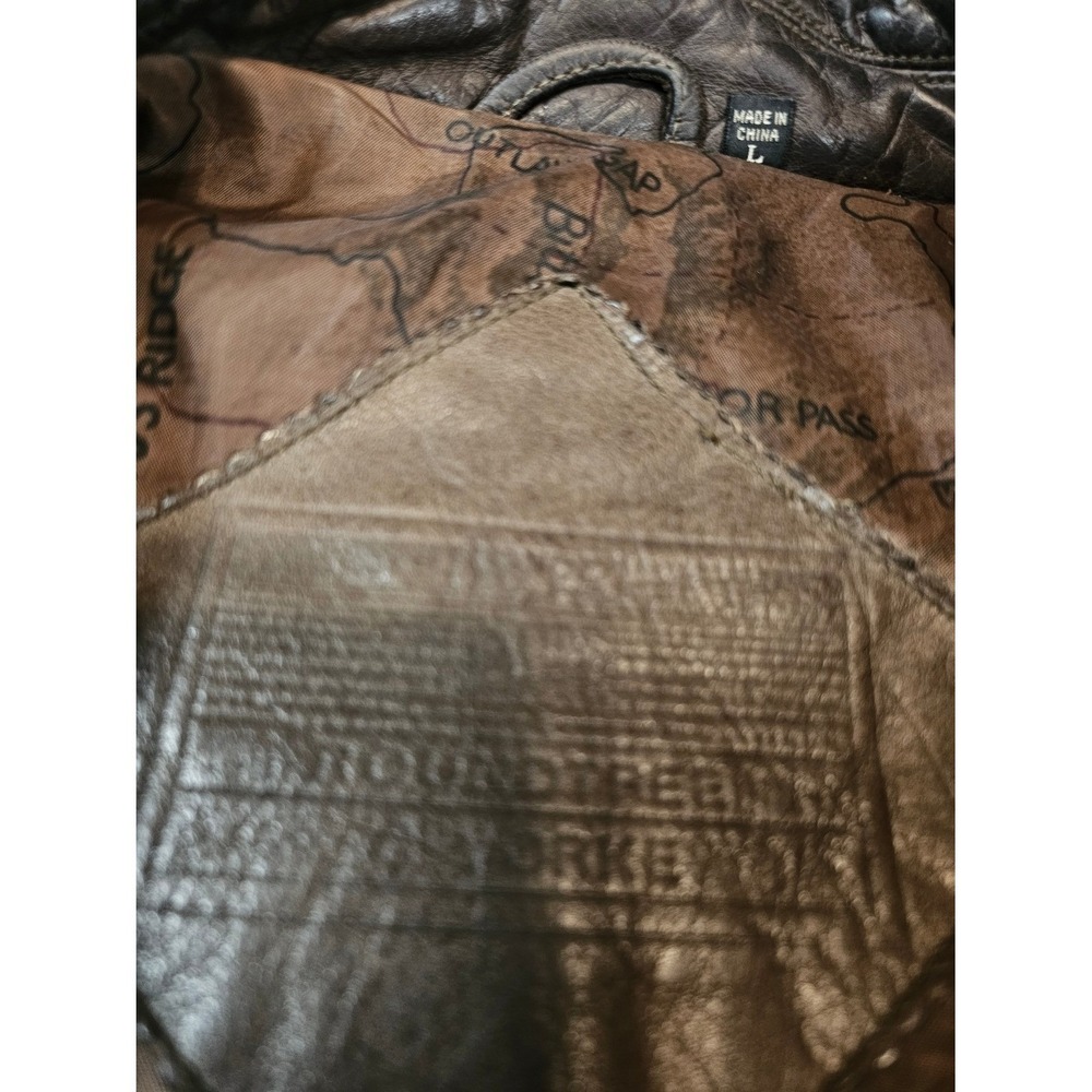 Roundtree & Yorke Mens Brown Leather Bomber Jacket Aviator Map Lining Large - Picture 3 of 9